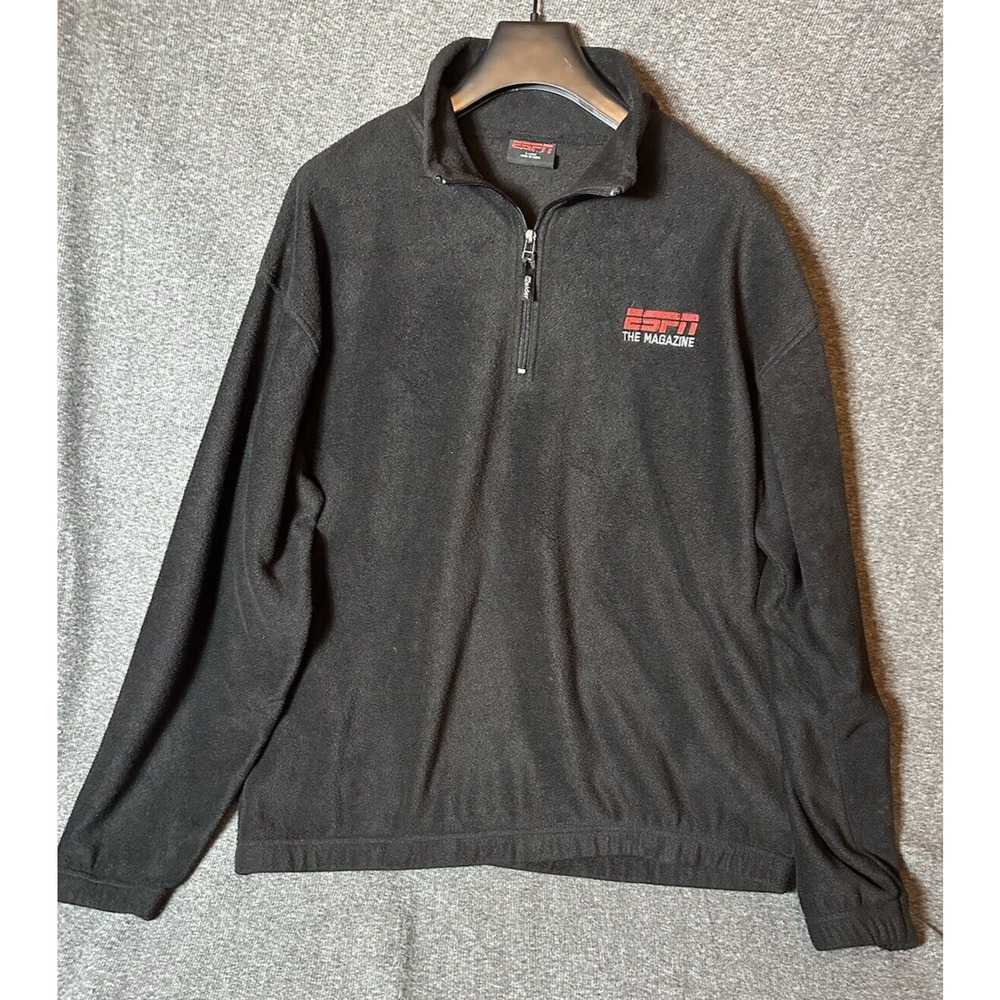 ESPN The Magazine Sweater Mens XL Black Fleece 1/4 Zip Sports Outdoor Hiking 90s